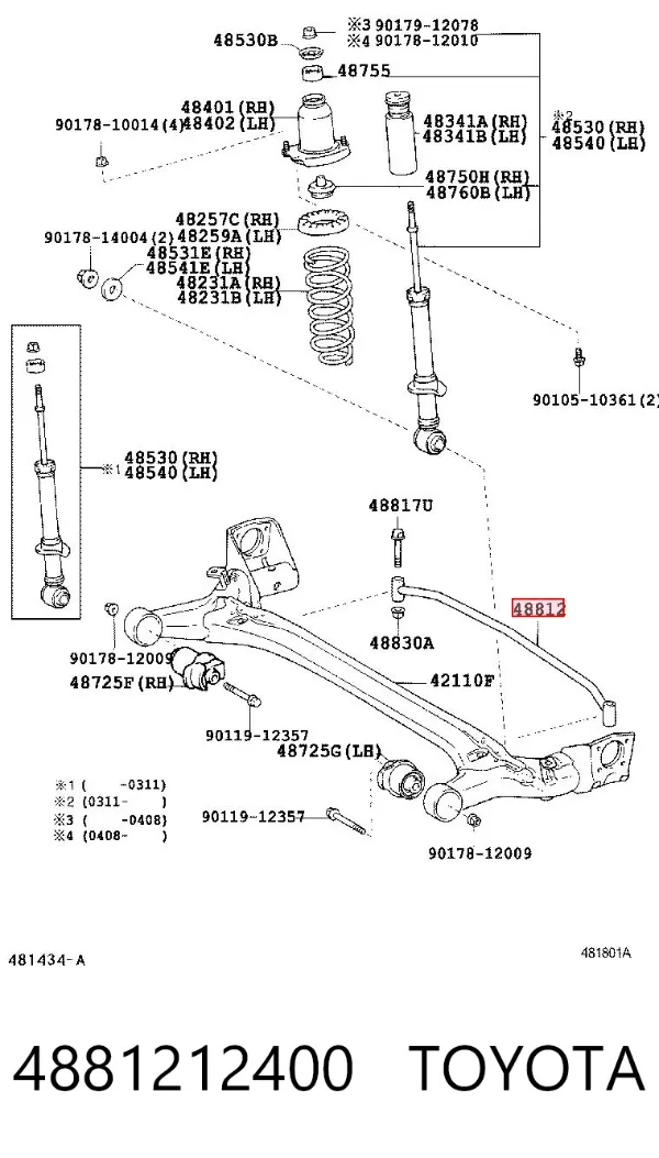 Estabilizador traseiro 4881212400 Toyota