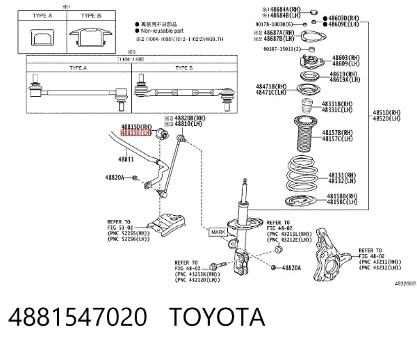 Bucha de estabilizador dianteiro 4881547020 Toyota