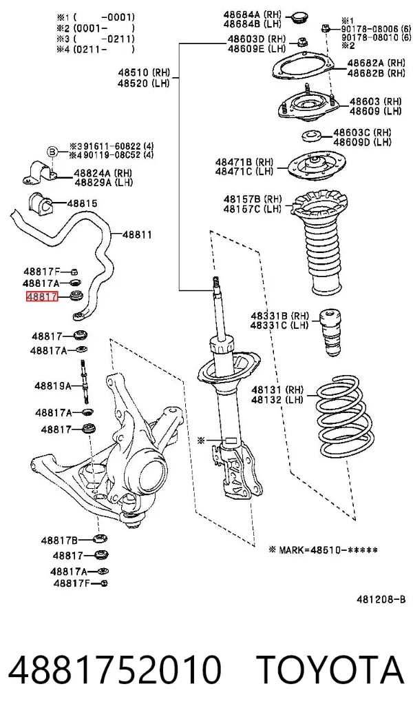 Bucha de suporte dianteiro de estabilizador 4881752010 Toyota