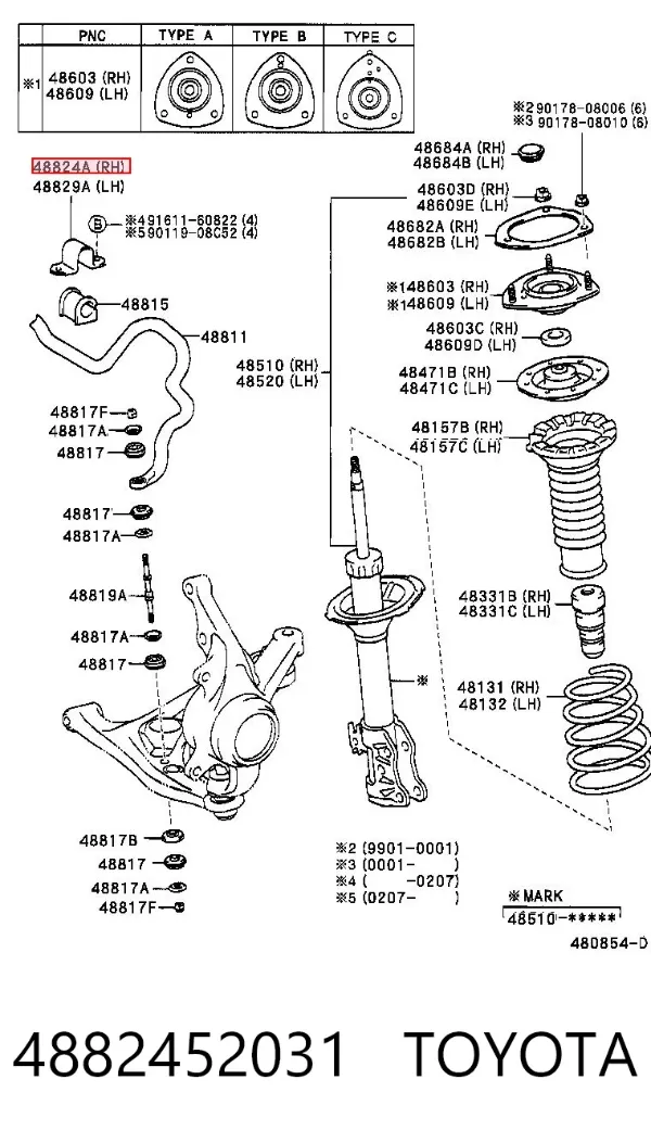 Braçadeira de fixação da bucha de estabilizador dianteiro 4882452031 Toyota