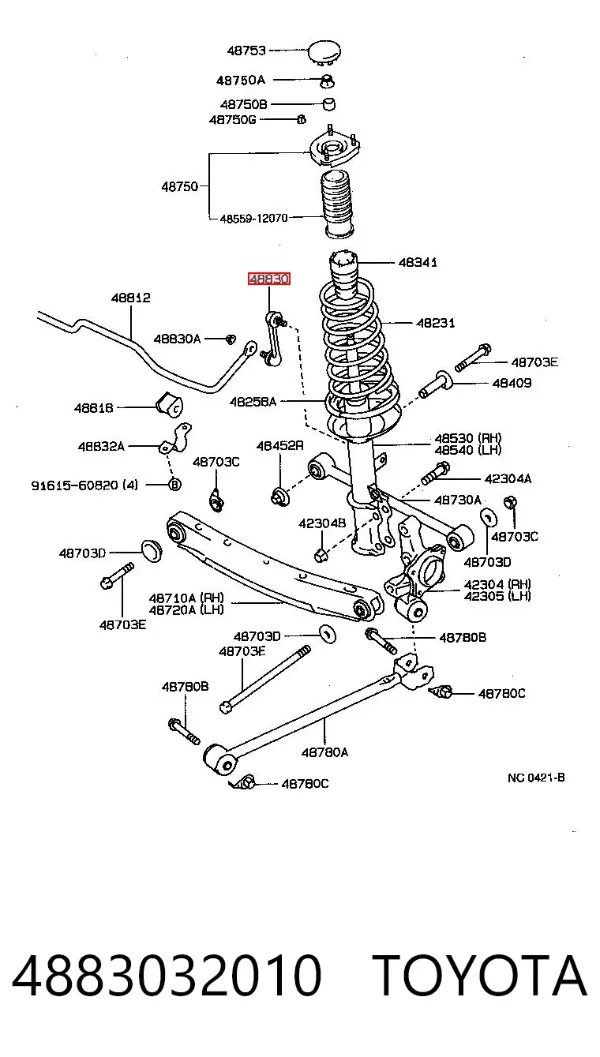 Montante de estabilizador traseiro 4883032010 Toyota