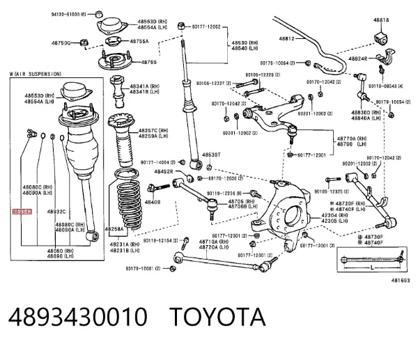 Tubo do sistema pneumático de amortecedores 4893430010 Toyota