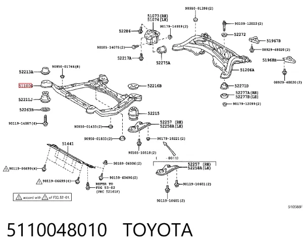 Viga de suspensão dianteira (plataforma veicular) 5110048010 Toyota