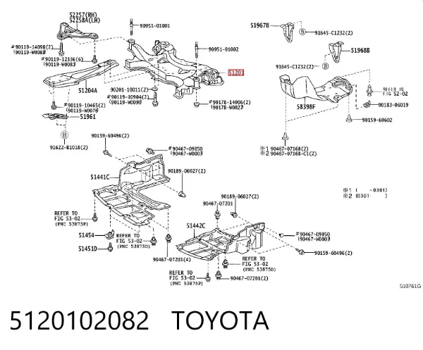 Viga de suspensão dianteira (plataforma veicular) 5120102082 Toyota