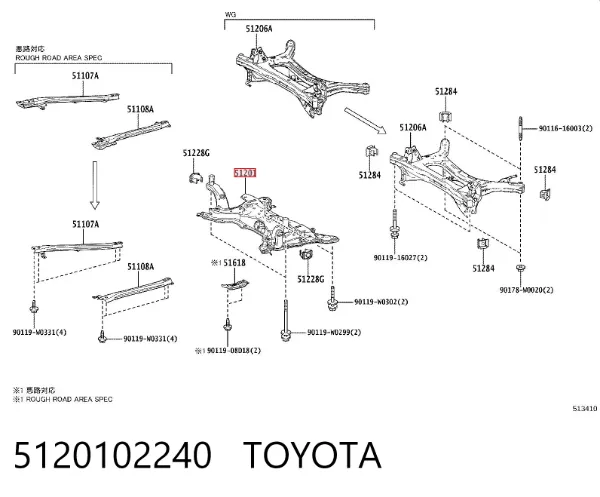 Viga de suspensão dianteira (plataforma veicular) 5120102240 Toyota
