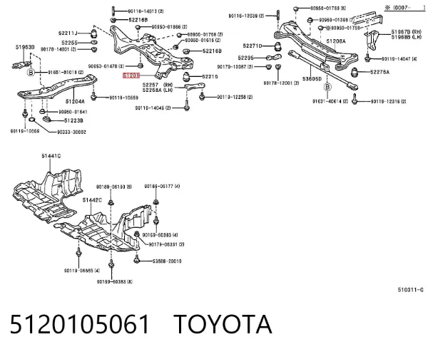 Viga de suspensão dianteira (plataforma veicular) 5120105061 Toyota