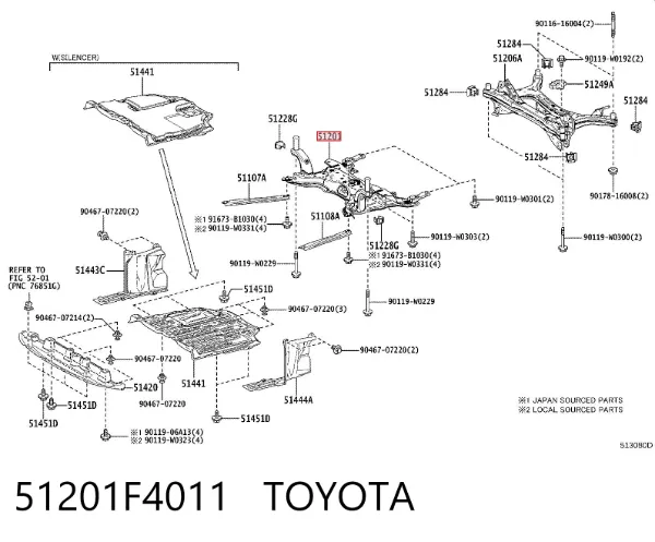 Viga de suspensão dianteira (plataforma veicular) 51201F4011 Toyota