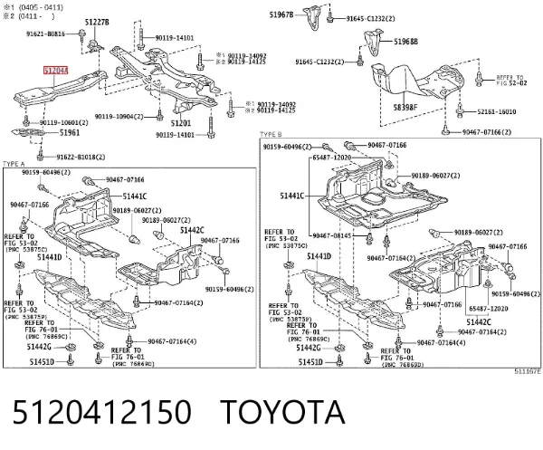 Viga de fixação de motor 5120412150 Toyota