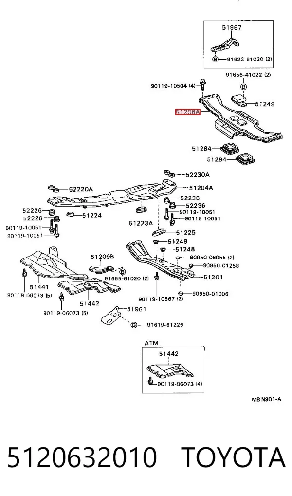 Viga de suspensão traseira (plataforma veicular) 5120632010 Toyota