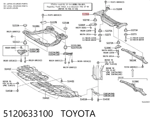 Viga de suspensão traseira (plataforma veicular) 5120633100 Toyota