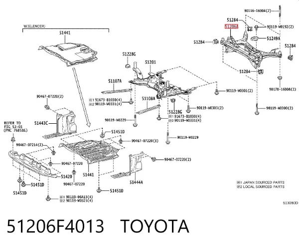 Viga de suspensão traseira (plataforma veicular) 51206F4013 Toyota