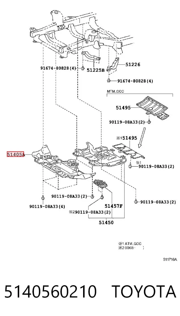 Proteção de motor, de panela (da seção de motor) 5140560210 Toyota