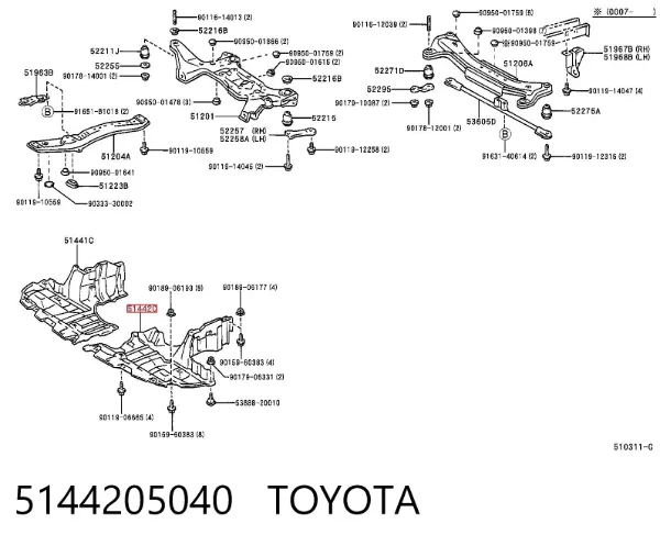 Proteção de motor esquerdo 5144205040 Toyota