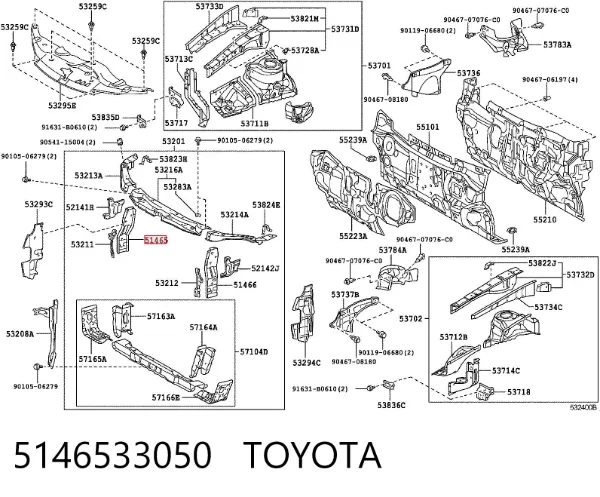 Suporte do radiador vertical (painel de montagem de fixação das luzes) 5146533050 Toyota