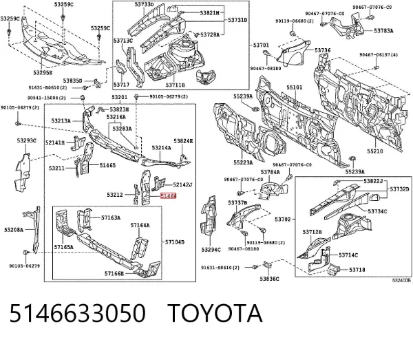 Suporte do radiador vertical (painel de montagem de fixação das luzes) 5146633050 Toyota