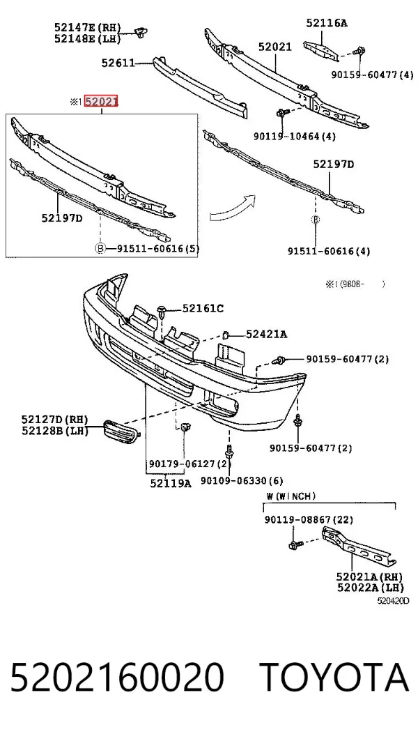 Reforçador do pára-choque dianteiro 5202160020 Toyota