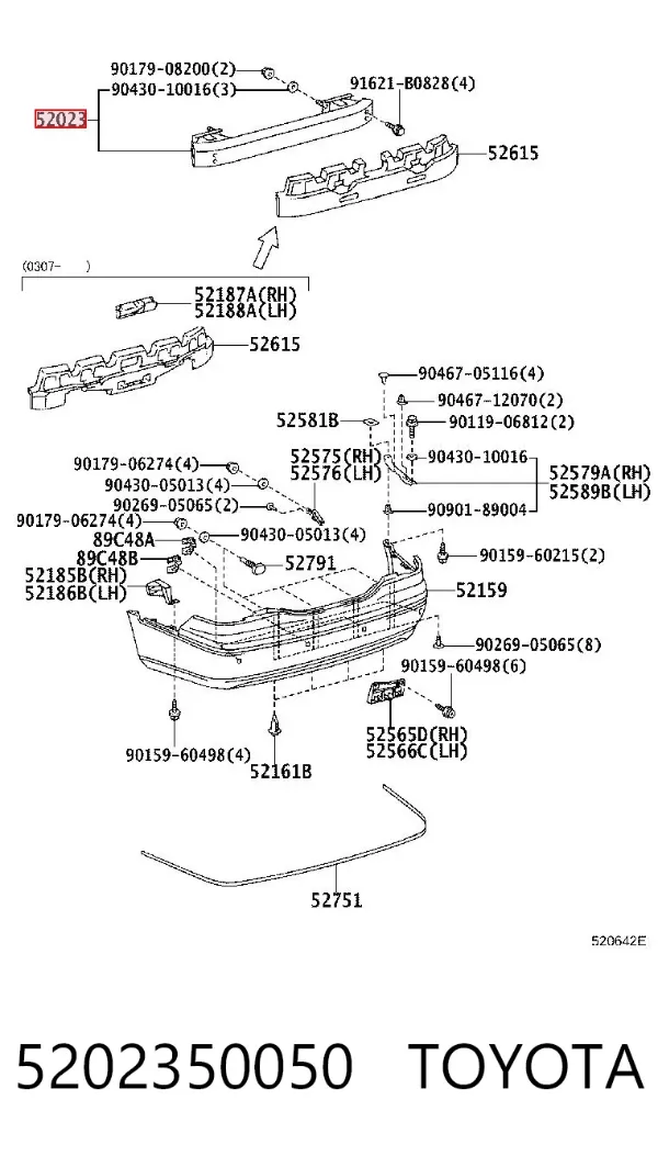Reforçador do pára-choque traseiro 5202350050 Toyota