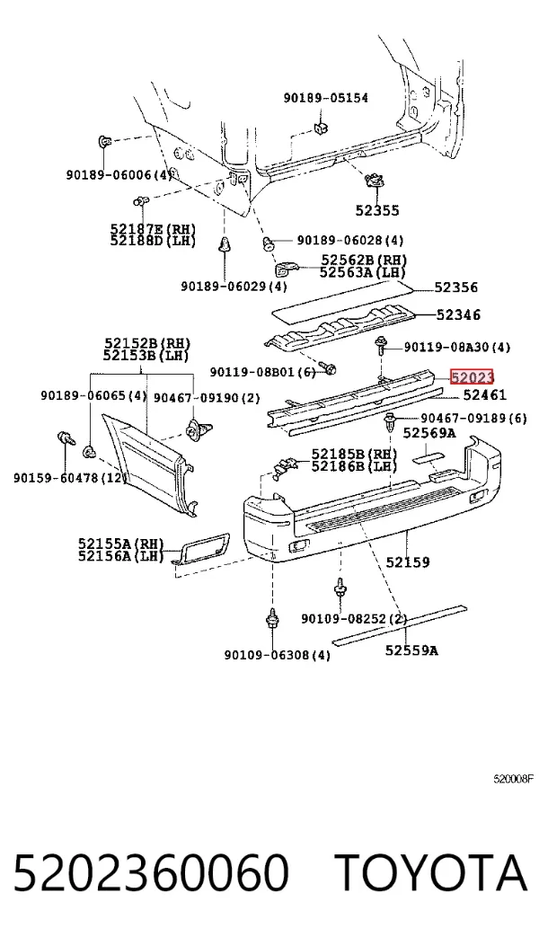 Reforçador do pára-choque traseiro Toyota Land Cruiser 90