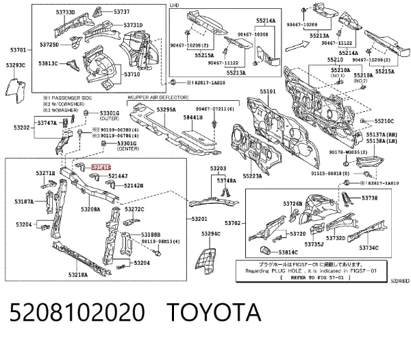 Consola do pára-choque dianteiro direito 5208102020 Toyota
