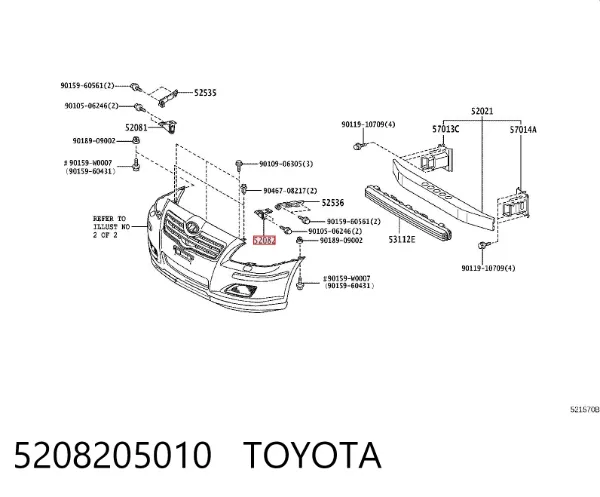 Consola do pára-choque dianteiro esquerdo 5208205010 Toyota