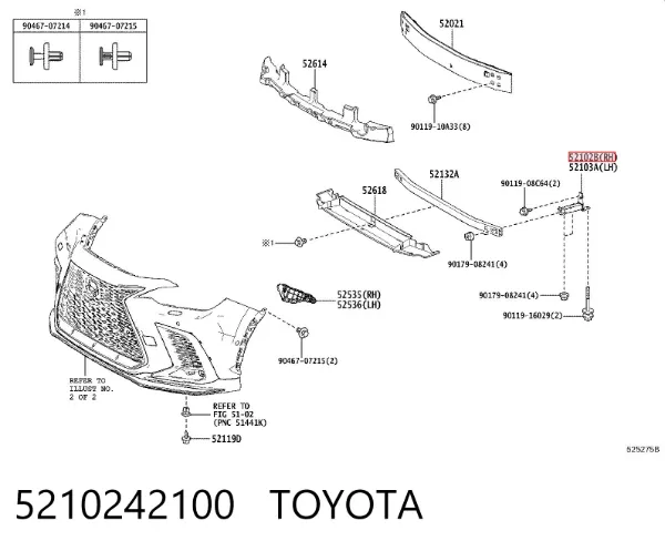 Consola de reforçador do pára-choque dianteiro 5210242100 Toyota