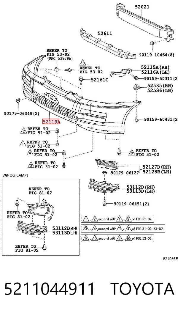 Pára-choque dianteiro 5211044911 Toyota