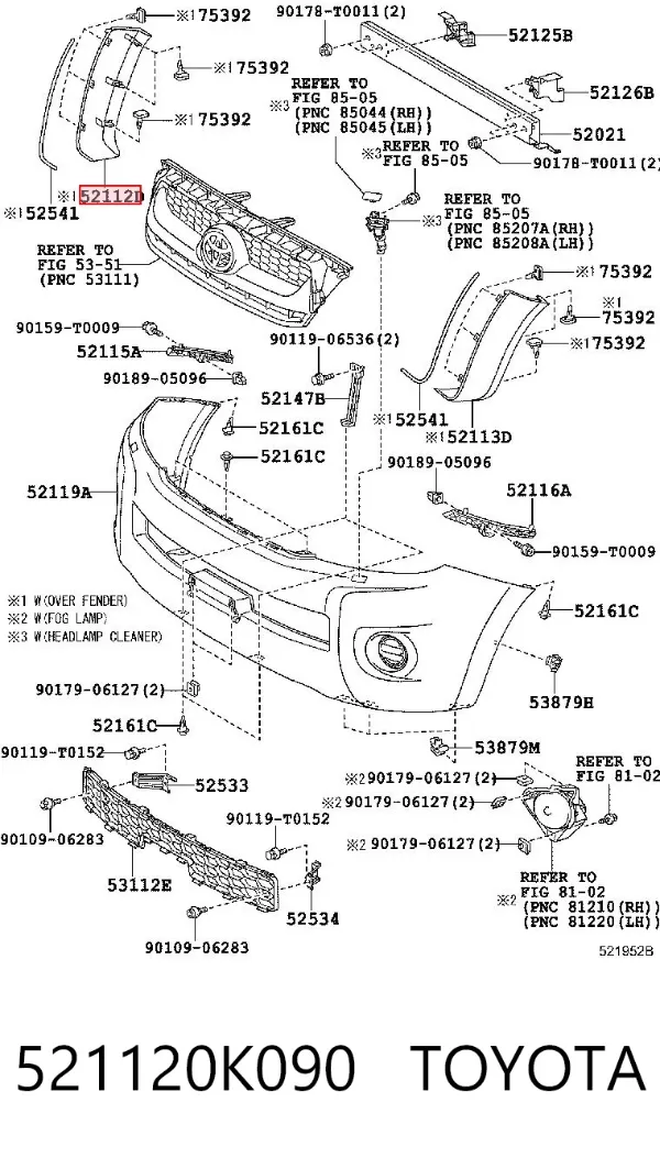 Pára-choque dianteiro, parte direita 521120K090 Toyota