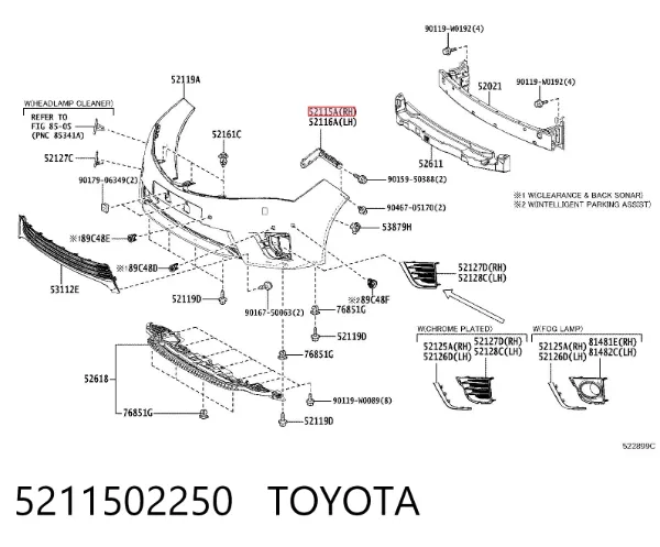 Consola externa direita do pára-choque dianteiro 5211502250 Toyota