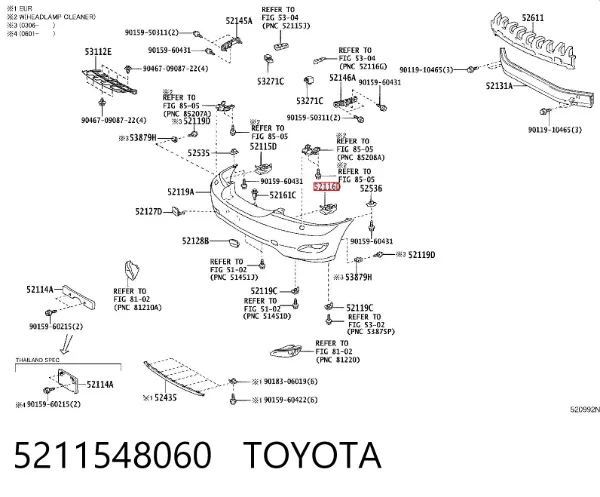 Consola do pára-choque dianteiro 5211548060 Toyota