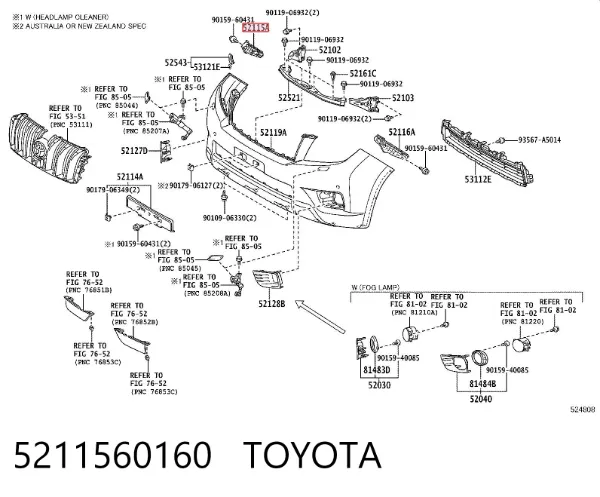 Consola externa direita do pára-choque dianteiro 5211560160 Toyota