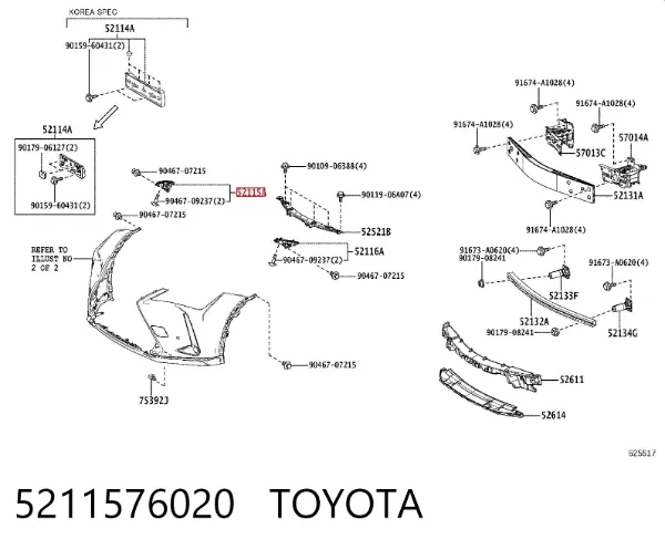 Consola do pára-choque dianteiro direito 5211576020 Toyota
