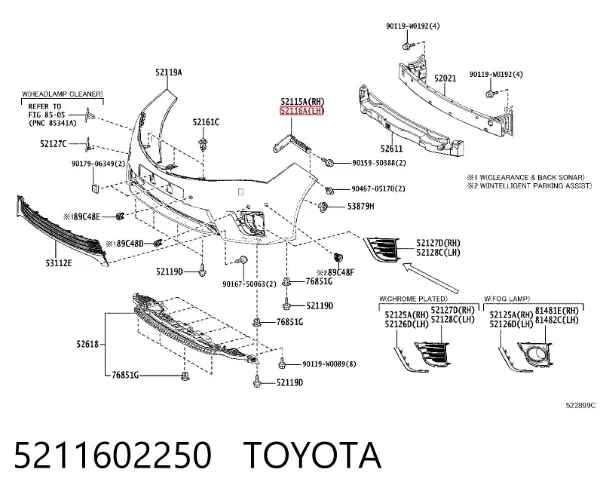 Consola externa esquerda do pára-choque dianteiro 5211602250 Toyota
