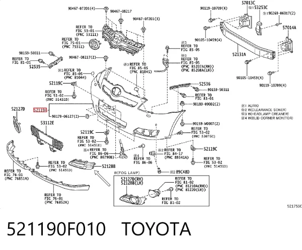 Pára-choque dianteiro 521190F010 Toyota