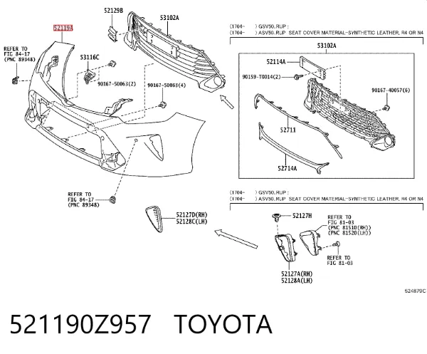 Pára-choque dianteiro 521190Z957 Toyota