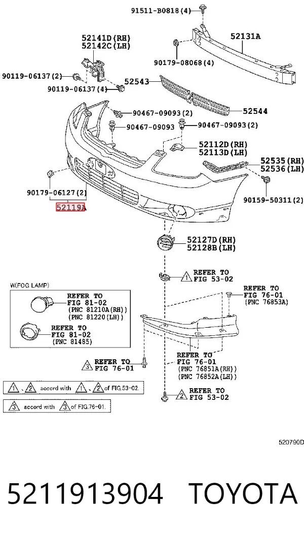 Pára-choque dianteiro 5211913904 Toyota