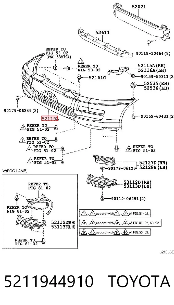 Pára-choque dianteiro 5211944910 Toyota