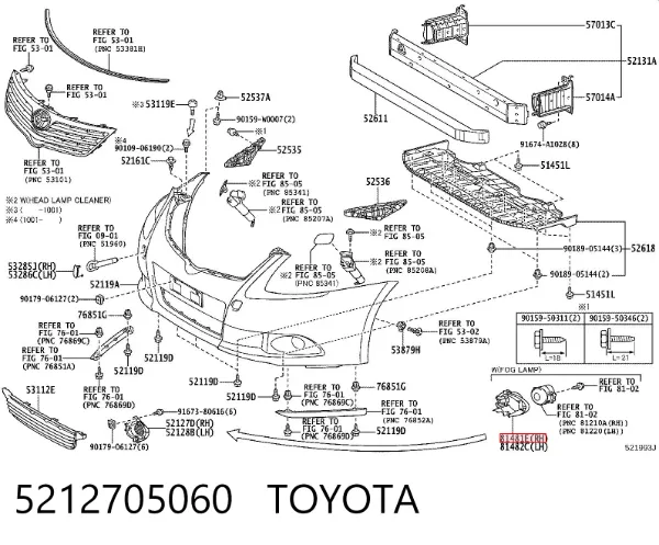 Consola de fixação das luzes de nevoeiro direitas 5212705060 Toyota