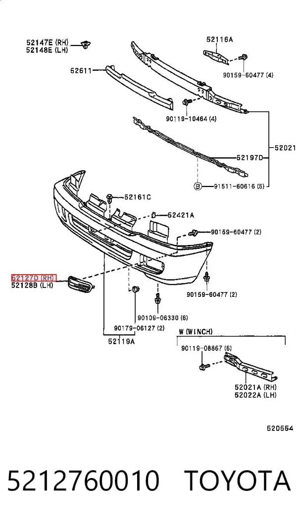 Grelha direita do pára-choque dianteiro 5212760010 Toyota