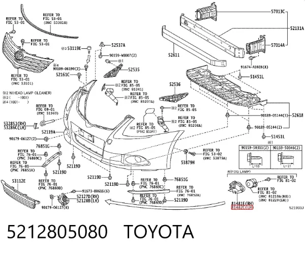 Consola de fixação das luzes de nevoeiro esquerdas 5212805080 Toyota