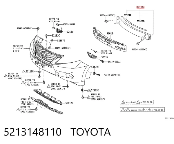 Reforçador do pára-choque dianteiro 5213148110 Toyota