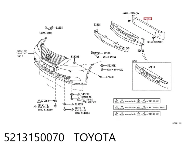 Reforçador do pára-choque dianteiro 5213150070 Toyota
