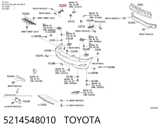 Consola externa direita do pára-choque dianteiro 5214548010 Toyota