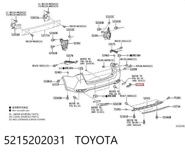 Pára-choque traseiro, parte direita 5215202031 Toyota