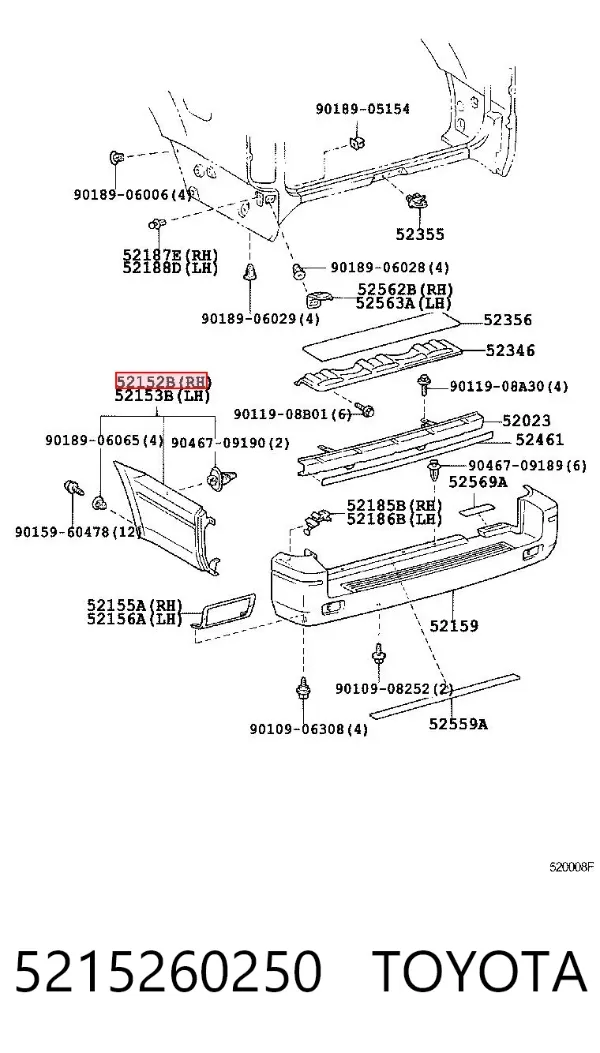 Pára-choque traseiro, parte direita 5215260250 Toyota