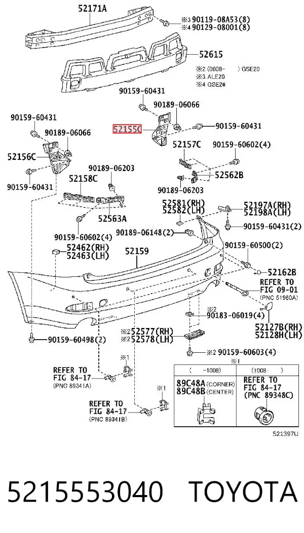 Consola direita do pára-choque traseiro 5215553040 Toyota