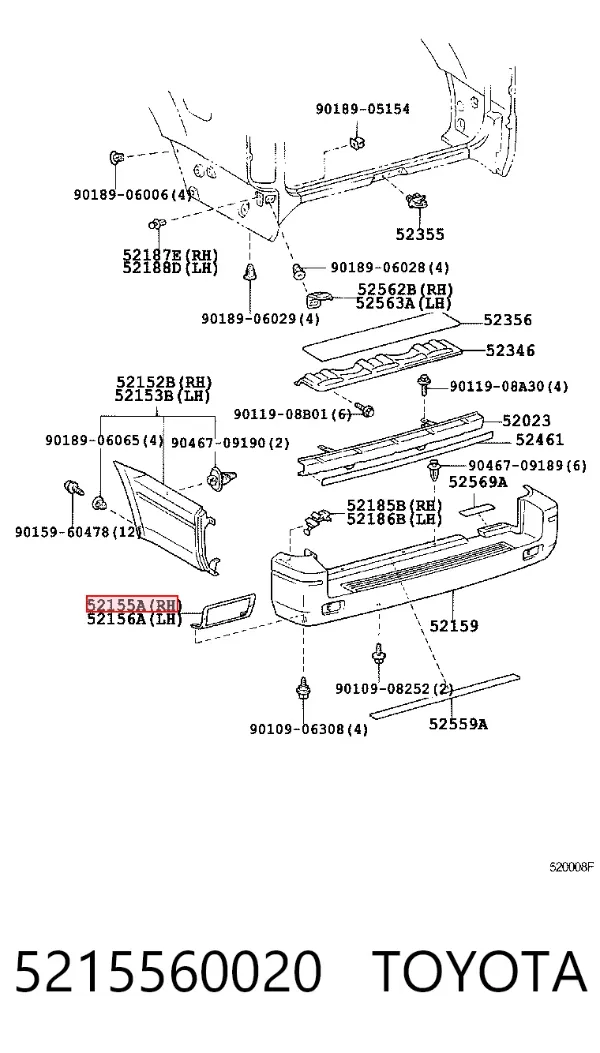 Consola direita do pára-choque traseiro 5215560020 Toyota
