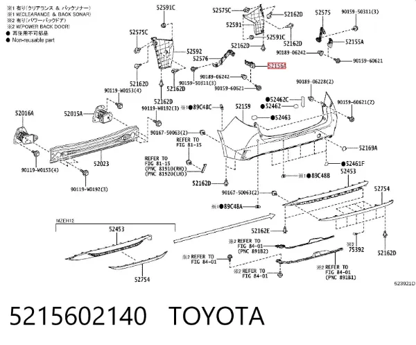 Consola esquerda do pára-choque traseiro 5215602140 Toyota