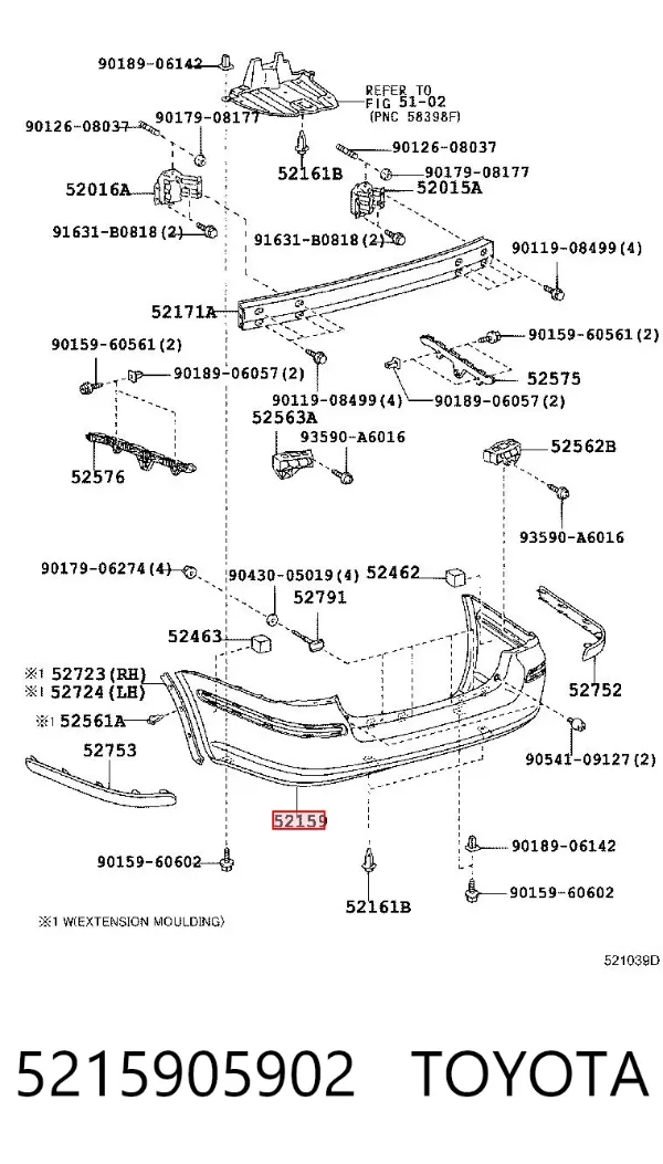 Pára-choque traseiro 5215905902 Toyota