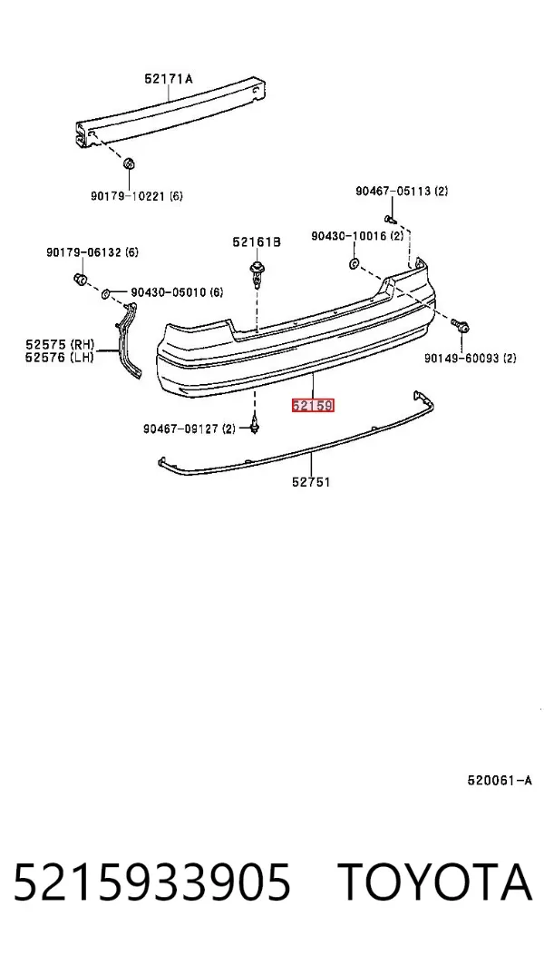 Pára-choque traseiro 5215933905 Toyota