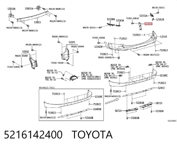 Placa sobreposta do pára-choque traseiro direito 5216142400 Toyota